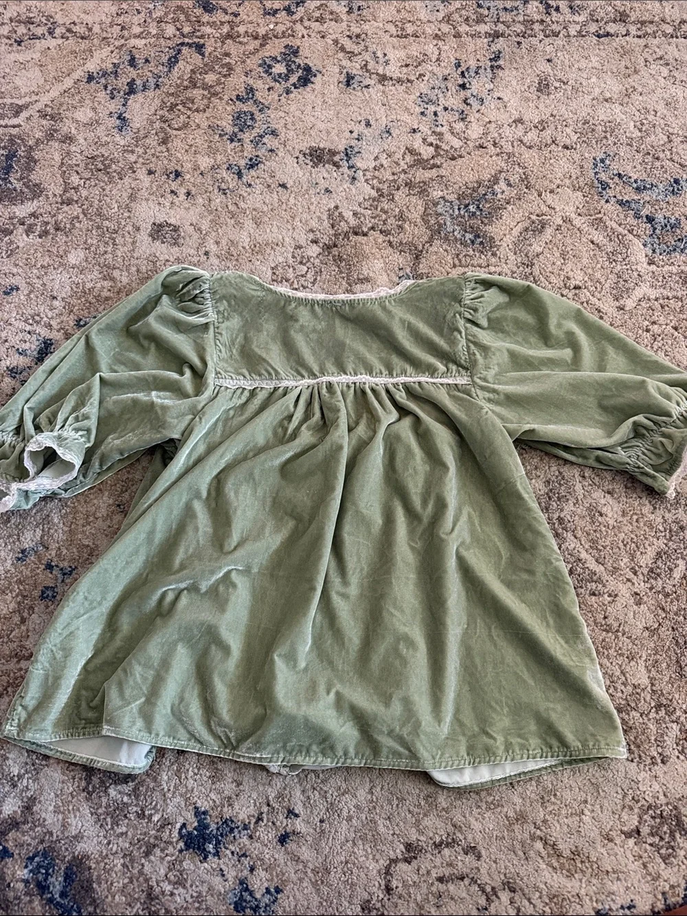 Free People Green Prairie Peasant Blouse with Lace Trim - Picture 7 of 7